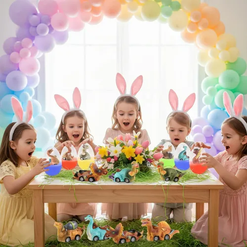 Vista 5 de Paquete de 6 huevos gigantes con dinosaurio para tirar hacia atrás, juguetes para niños y niños pequeños, cesta de Pascua, regalos de fiesta