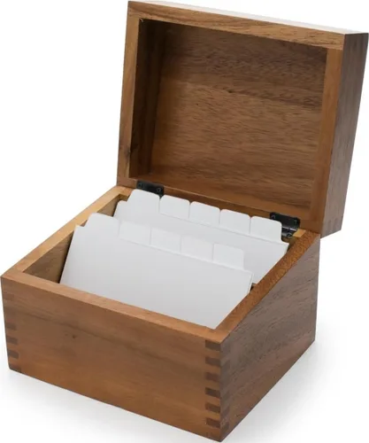 Vista 7 de Ironwood Gourmet Caja de recetas de madera de acacia, compartimento doble, para tarjetas de 3 "x 5
