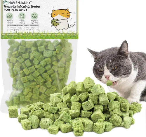 Vista 10 de 60g de hierba gatera para gatos, snacks de hierba gatera deshidratados al congelar para la dentición de gatitos, juguetes masticables comestibles