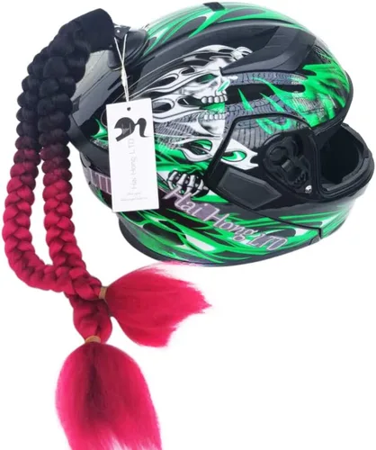 Vista 2 de Casco de coleta de motocicleta, casco de bicicleta, trenzas de pelo utilizado para cualquier casco/diseño reutilizable de 24 pulgadas, 2 piezas