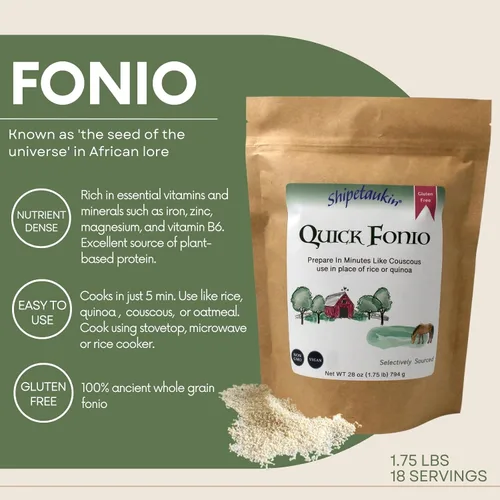 Vista 3 de Shipetaukin Quick Fonio African Supergrain - Sin gluten - Vegano - Sin OMG - Sustituto del cuscús, quinua, arroz (28 onzas)