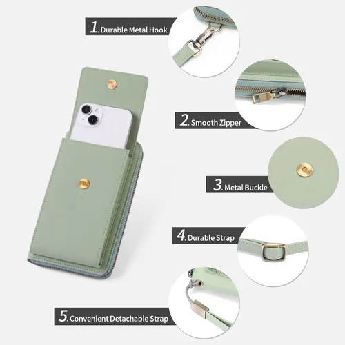Vista 4 de SENDEFN Bolso cruzado pequeño para teléfono celular para mujer, de cuero, con múltiples ranuras para tarjetas