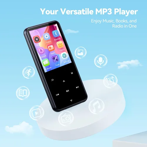 Vista 2 de AGPTEK Reproductor MP3 de 64 GB con Bluetooth, M3 Reproductor de música de 2.4 pulgadas con altavoz y radio FM, botones táctiles, soporta hasta 128