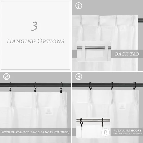 Vista 5 de DriftAway Cortinas plisadas de lino con textura corta de lino para ventana pequeña, baño, lavandería, 2 paneles con pestañas traseras, estilo Blanco