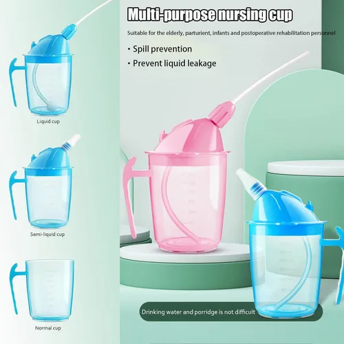 Vista 4 de VOPHIA Vaso para beber para adultos discapacitados, taza de alimentación convaleciente, sin derrames, con popote para adultos mayores, maternidad