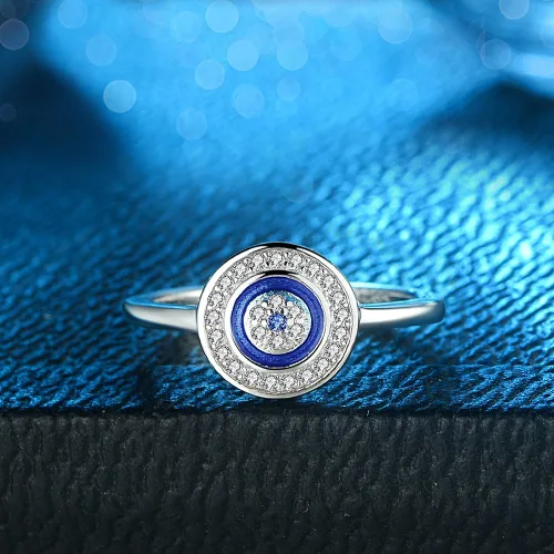 Vista 3 de Anillo redondo de plata de ley 925 con circonita cúbica y esmalte talla 6-8