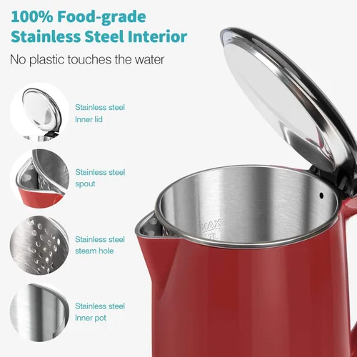 Vista 2 de Secura Hervidor de agua eléctrico original de acero inoxidable de doble pared 1.8 cuartos con apagado automático y protección contra hervido