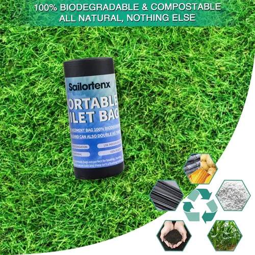 Vista 3 de Bolsas de inodoro portátiles para camping 80/60/20 100% compostables de 8 galones, uso con inodoro de cubo de 5 galones, bolsas de desechos de 20