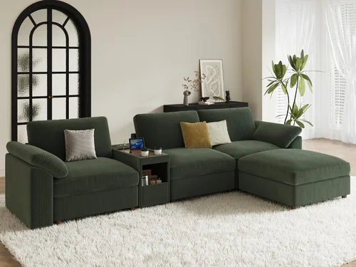 Vista 108 de EASE MOOSE Sofá modular verde seccional de gran tamaño en forma de L Pana verde