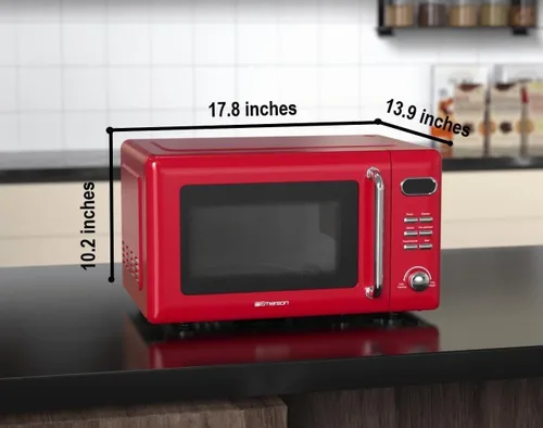 Vista 6 de Emerson MWR7020RD Horno Microondas Compacto Retro de Encimera con Control de Botones, Pantalla LED, 700W 5 Niveles de Potencia, 8 Menús Automáticos