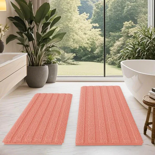 Vista 85 de ACCUMTEK - Juego de alfombras de baño a rayas beige de 3 piezas, ultrasuaves, antideslizantes de chenilla, alfombras de baño mullidas y absorbentes
