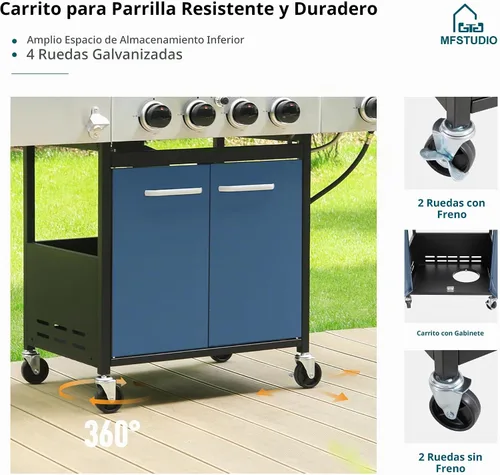 Vista 8 de MFSTUDIO - Parrilla de gas para barbacoa de acero inoxidable de 4 quemadores con quemador lateral, color azul