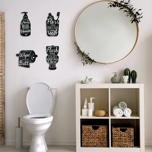 Vista 6 de Yookeer 4 piezas de decoración de pared de baño de madera para decoración de pared de madera con cepillo de lavado de hilo dental, accesorios