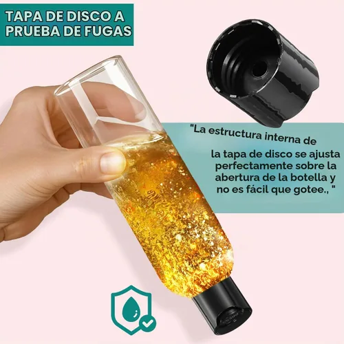 Vista 5 de 3 botellas de viaje recargables de plástico transparente de 16 onzas con tapas superiores de disco negro Squeeze Empty Shampoo Bottles, For