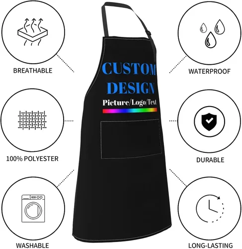 Vista 6 de Personalized Custom Apron For Women Men Kitchen Cooking Aprons Customized with Pockets Name Text Logo Picture