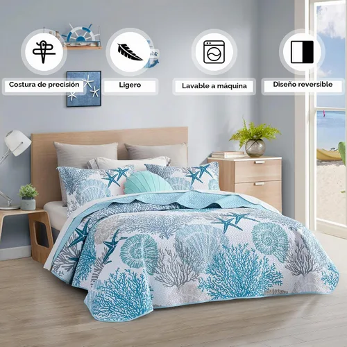 Vista 2 de Tritard Juego de edredón costero de 2 piezas, tamaño individual, edredones reversibles de microfibra con 1 funda, ropa de cama suave y ligera, ropa