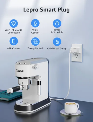 Vista 2 de Lepro P1 Smart Plug Mini 15A, enchufe de salida Wi-Fi para el hogar inteligente, compatible con Alexa y Google Assistant, control de aplicación
