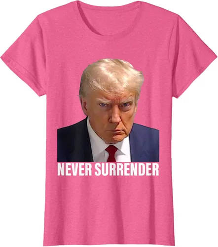 Vista 46 de Camiseta Pro Trump Mugshot Never Surrender para hombre y mujer, Negro