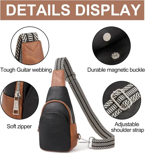 Vista 4 de CLUCI Bolso bandolera pequeño para mujer, bolsos cruzados de cuero vegano para mujer, riñoneras con correa de guitarra