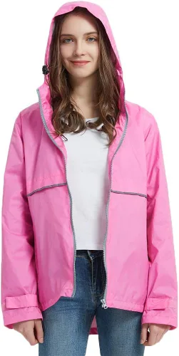 Vista 3 de Mywu Chaqueta impermeable con capucha para mujer, cortavientos, ligera para exteriores