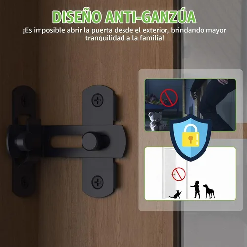 Vista 3 de Cerradura de puerta de granero, cierre de puerta plegable de 90 Negro