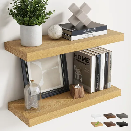 Vista 11 de Estantes flotantes cuadrados de 8 pulgadas para pared, paquete de 3, estantes de baño con veta de madera de 8"D con soportes invisibles, estantes