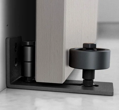 Vista 7 de LWZH Topes de puerta de acero negro para puerta corredera de granero Kit de rodillos de riel 2 Pack