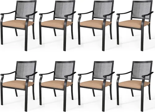 Vista 11 de MFSTUDIO Juego de 4 sillas de comedor apilables para patio, hierro forjado Patrón de red