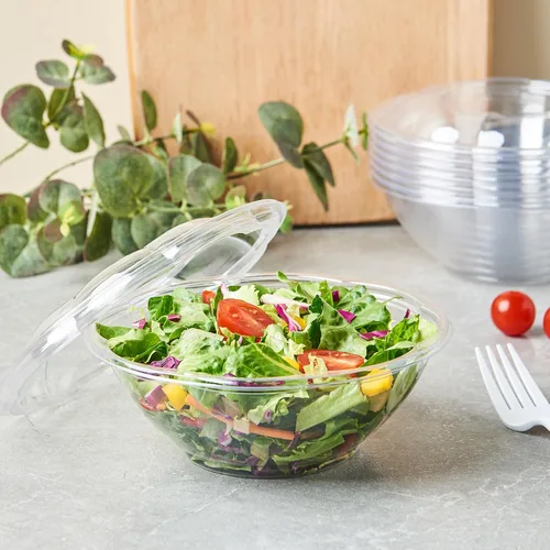 Vista 8 de 50 juegos de ensaladas de plástico transparente de 24 onzas con tapas herméticas desechables para llevar, recipientes para mezclar para frutas
