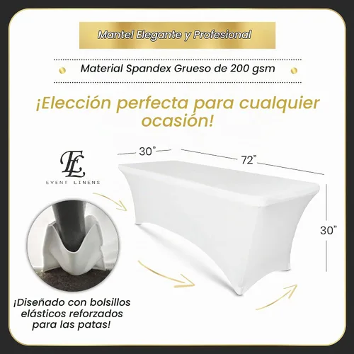 Vista 3 de Luxury Collection - Mantel rectangular de lino de elastano de 6 pies, funda ajustable para mesa plegable de 6 pies, ropa de cama de boda, paños
