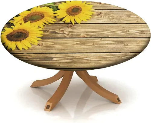 Vista 114 de Mantel redondo ajustable con borde elástico floral azul, mantel con borde elástico de estilo floral pastoral, almohadilla de mesa de poliéster