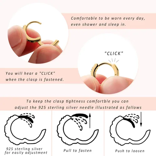 Vista 5 de SWEETV Aretes de aro de plata de ley 925 para mujeres y niñas, pequeños aretes de aro para cartílago