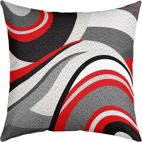 Vista 26 de Paquete de 4 fundas de almohada para exteriores, color rojo burdeos, juego de fundas de cojín geométricas cuadradas de color marrón y gris
