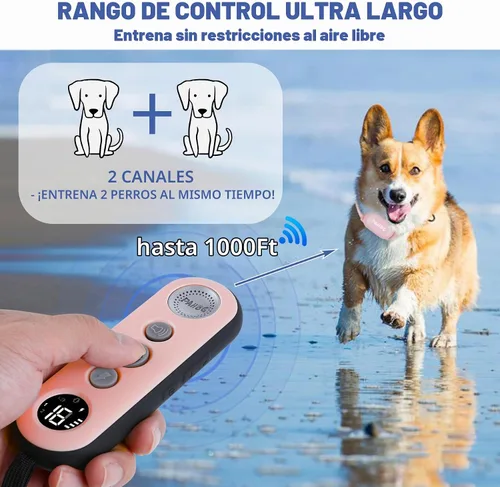 Vista 4 de Collar de choque para perro, collar de entrenamiento impermeable para perros con control remoto de 1000 pies, collar de descarga eléctrica