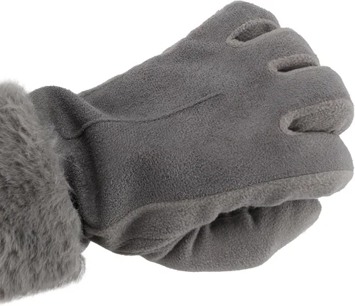 Vista 6 de isotoner Women's Water Repellent Touchscreen Stretch Mya Faux Fur Cuff Gloves Ceniza