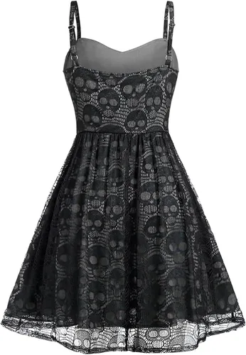 Vista 3 de Vestido de Halloween para mujer, talla grande, malla de encaje, sin mangas, camisola