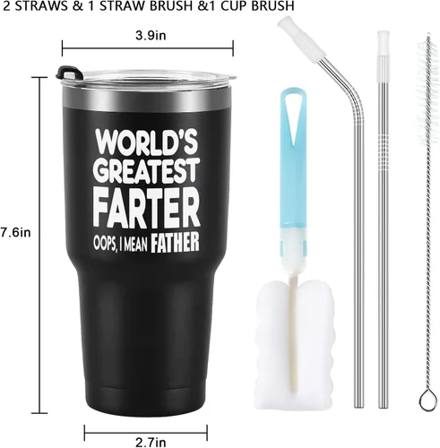 Vista 7 de Qtencas World's Greatest Farter, I Mean Father - Vaso de viaje para mejor papá, divertido regalo de cumpleaños y Navidad para papá, marido, hombres