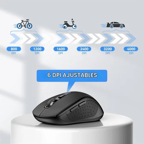 Vista 3 de TECKNET Ratón Bluetooth, 2-en-1 (BT 5.0/3.0+2.4Ghz) Ratones inalámbricos 4000DPI con conexión USB disponibles para ordenador portátil, ratón Negro