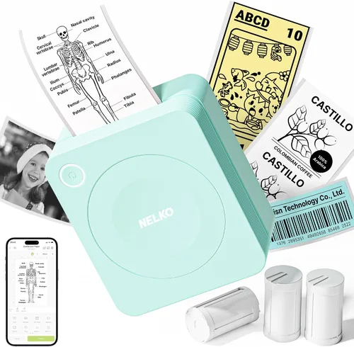 Vista 15 de Nelko Impresora de calcomanías, PM230 Print Pod Mini Bluetooth Portabel Sticker Maker con 1 rollo de papel, cápsulas de impresión con múltiples