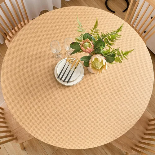 Vista 89 de LIBERECOO Mantel redondo de vinilo ajustable con reverso de franela, borde elástico, impermeable, resistente a las manchas, mantel lavable