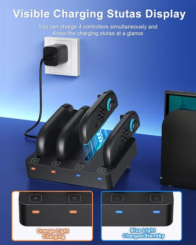 Vista 3 de Controller Charger for Nintendo Switch 2 2025 and Switch 1, Horizontal Charging Dock Station for Joy con and for Joycon 2 Accessories with Foldable