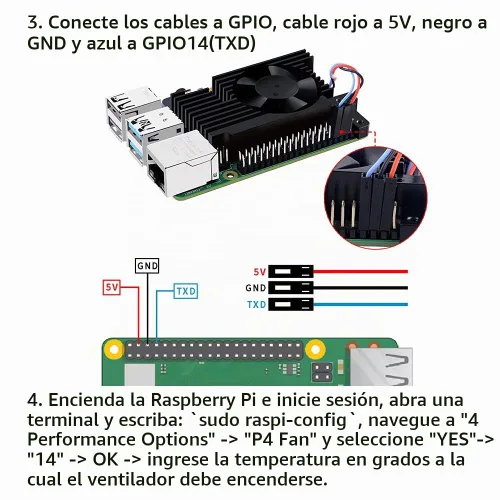 Vista 5 de GeeekPi Disipador de calor de aluminio con ventilador controlable PWM para Raspberry Pi 4, Pi 4 Armor Lite disipador de calor con ventilador