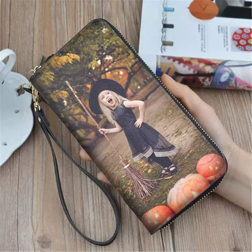 Vista 5 de Personality - Cartera de cuero para mujer, bolso de mano, tarjeteros, billeteras personalizadas, fotos, carteras para imprimir cualquier foto, Negro