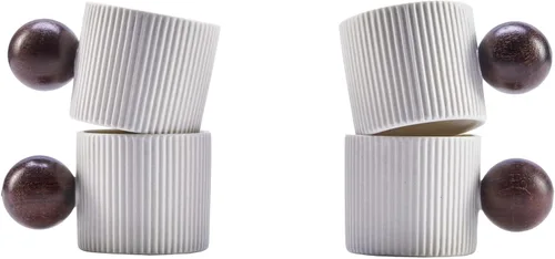 Vista 14 de Mini tazas de cerámica para café expreso, tazas Demitasse con mango redondo de madera a rayas verticales tazas de té (beige y azul, 2 unidades)