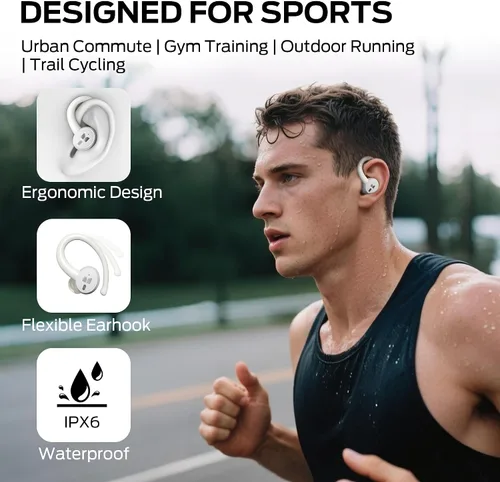 Vista 5 de Monster N-Lite 216 Auriculares Inalámbricos, Auriculares Deportivos con Ganchos para las Orejas, Auriculares con Cancelación de Ruido, Auriculares