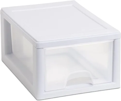 Vista 5 de Sterilite 20518006 - Cajón apilable de 6 cuartos de galón/5.7 litros, marco blanco con cajón transparente, (paquete de 6)
