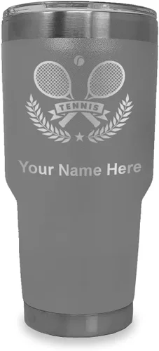Vista 17 de LaserGram Personalized 20oz Tumbler, Tennis Rackets (Black) Engraved Gift for Tennis Players, Vacuum Insulated Stainless Steel, Laser Engraved
