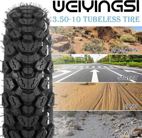 Vista 4 de 3.50-10 Neumático para scooter, 3.50-10 Neumático sin cámara todo terreno para reemplazo delantero/trasero en scooters y motos con llantas de 10 1