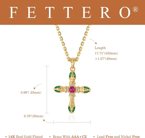 Vista 192 de Fettero - Collar con dije de cruz de fe, chapado en oro de 14 K, cadena fina, minimalista, simple, pequeña, para oración, regalo de joyería religiosa
