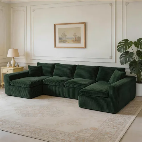 Vista 16 de THSUPER 130'' Oversized U Shaped Deep Seat Boneless Sectional Couch. Beige 6-Seat Plush Corduroy Cloud Sofa, No Assembly Required, 19" Extra-High